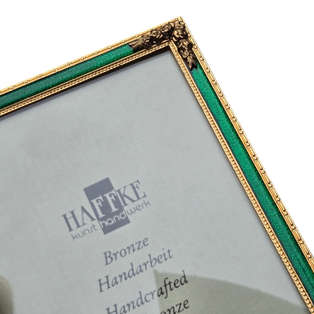 Haffke Picture Frame 3.5x5 Green Bronze Enamel Handcrafted Germany floral Luxury